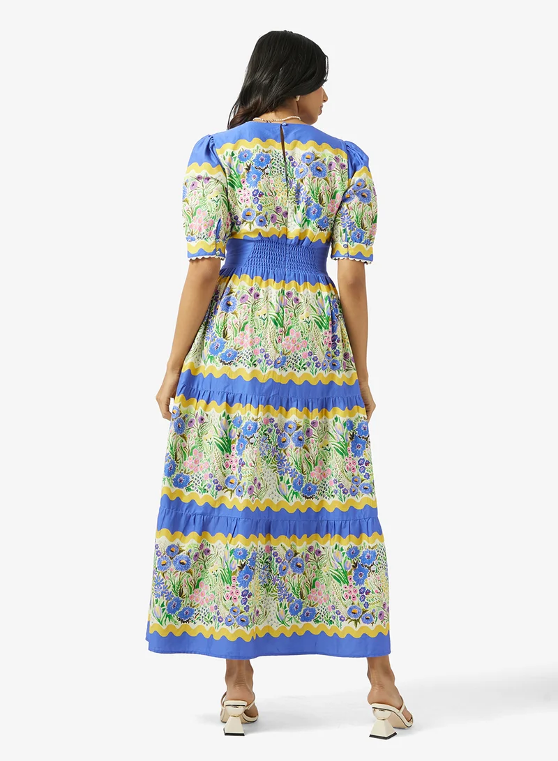 Hope & Ivy V-Neck Full-Skirt Tea Dress With Puff Sleeves